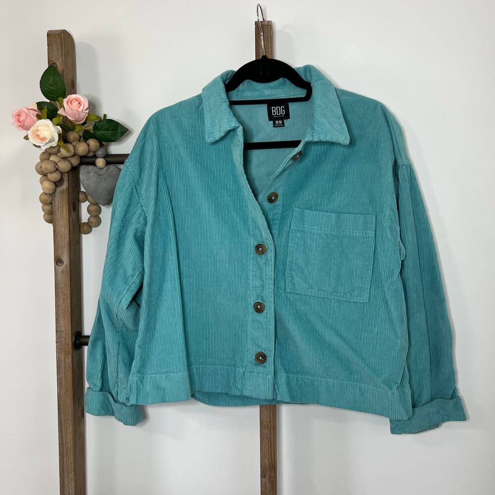 BDG Urban Outfitters Teal Corduroy Button Down Shacket Size Medium - Picture 1 of 7